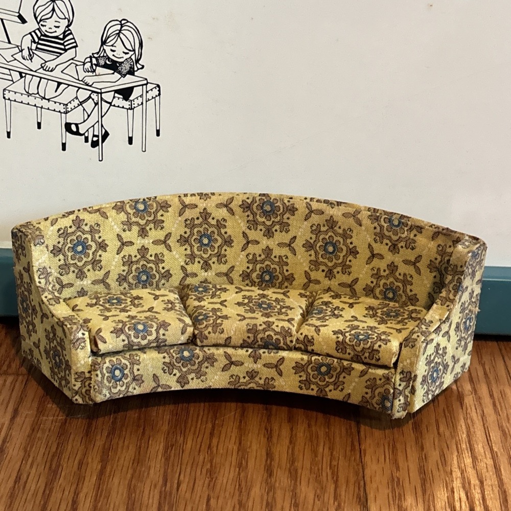 Vintage Redbox Dollhouse Furniture Parlour Salon Sofa Curved Princess MCM 1960s